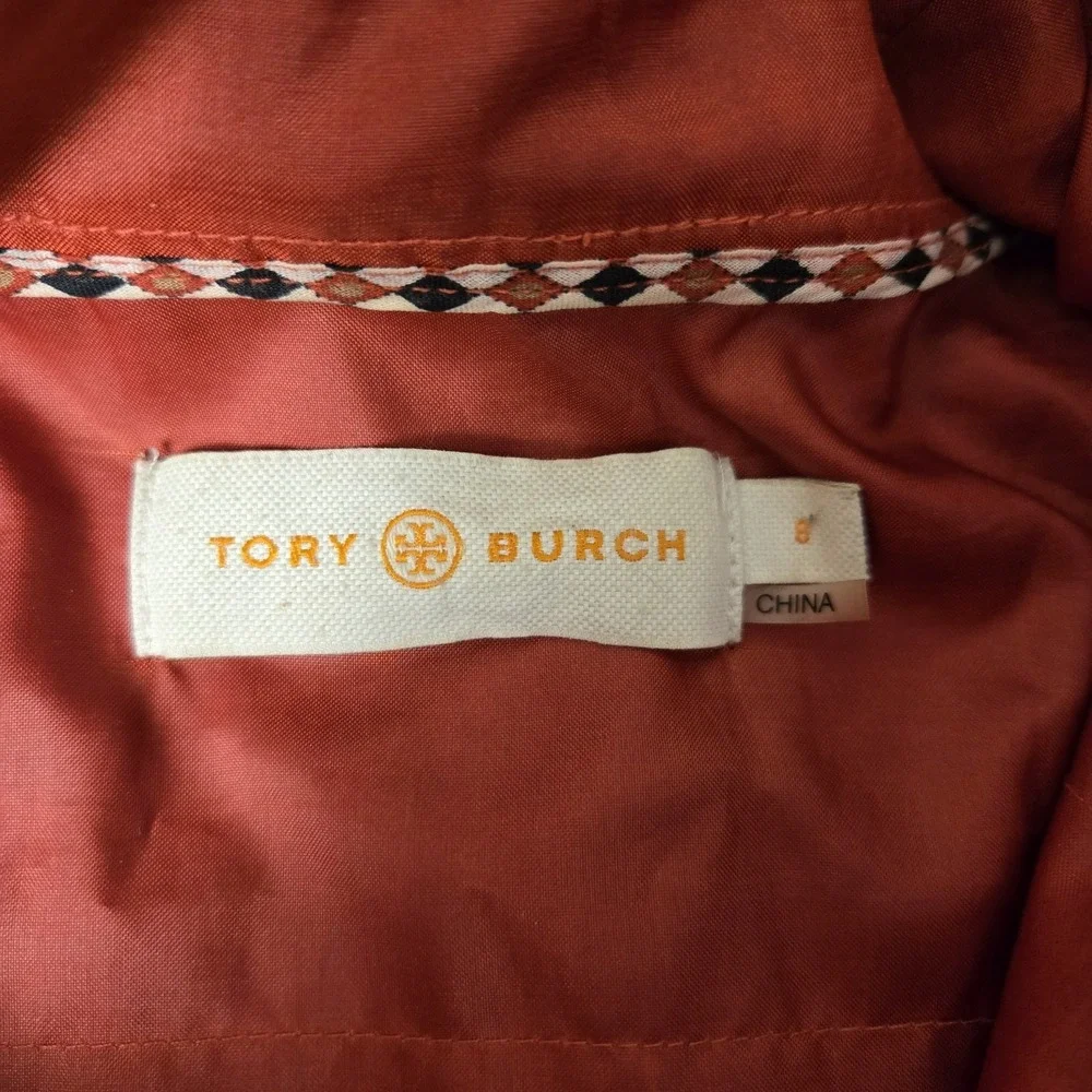 Tory Burch Rain Jacket Womens 8 Anorak Windbreaker Satin Red *READ‎